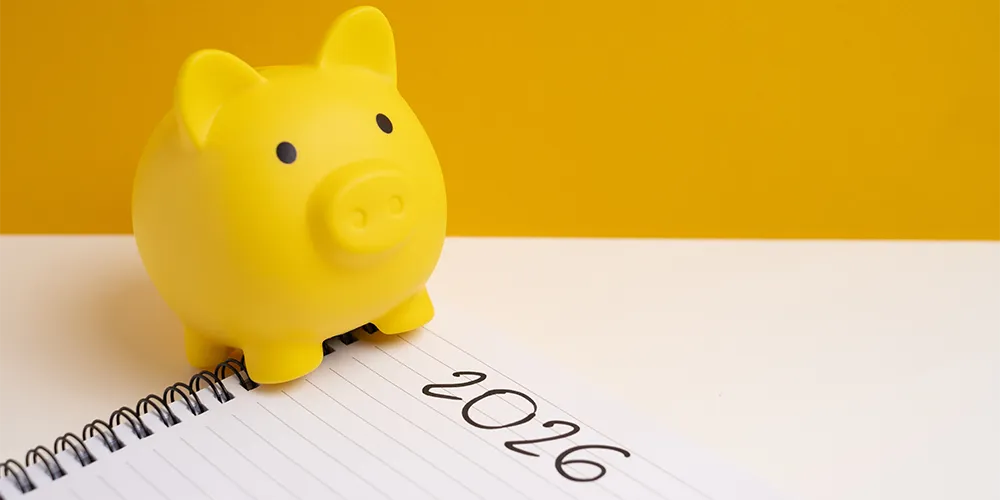 Sparschwein mit Jahreszahl 2026