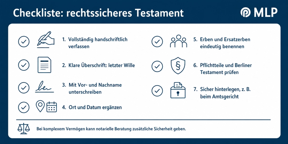 Schaubild Checkliste Fehler vermeiden im Testament