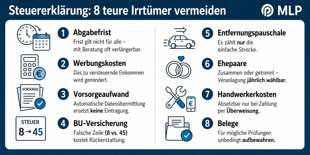Steuererklärung Tipps: 8 Irrtümer, die Sie bares Geld kosten / MLP / Infografik